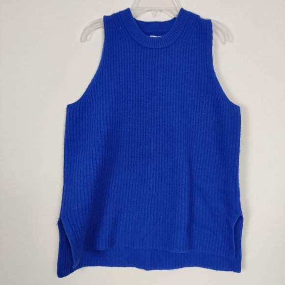 J. Crew Women's Sweater Size M Blue Cotton Wool Blend Crew Neck Sleeveless Knit - Picture 1 of 8